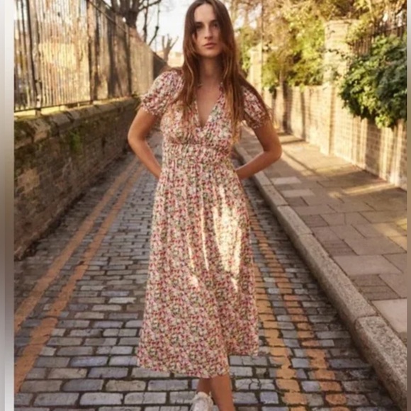 Boden Dresses & Skirts - Boden Floral Midi Dress in Cream with Pink and Green